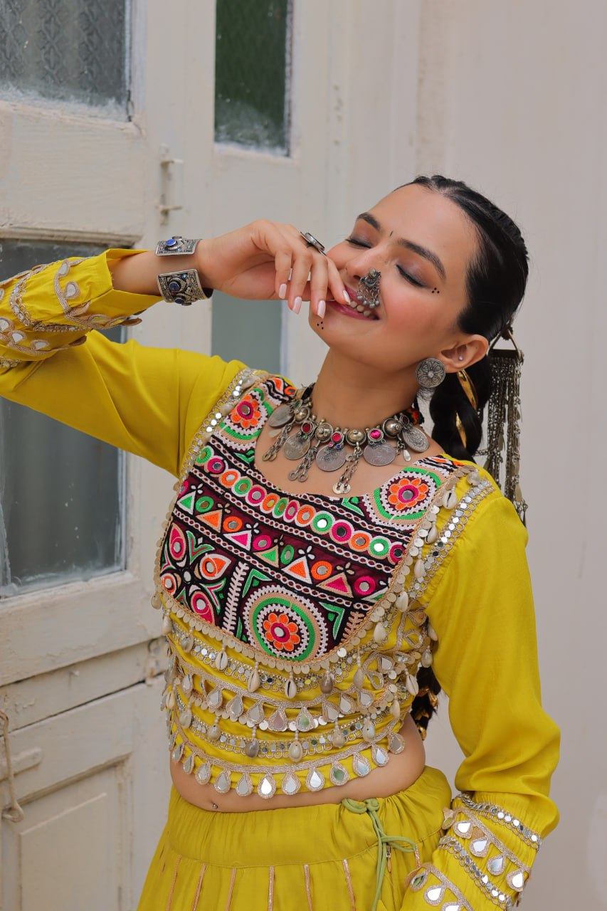 Amazing Maroon Roman Kutchi Gamthi Embroidered Lehenga Choli