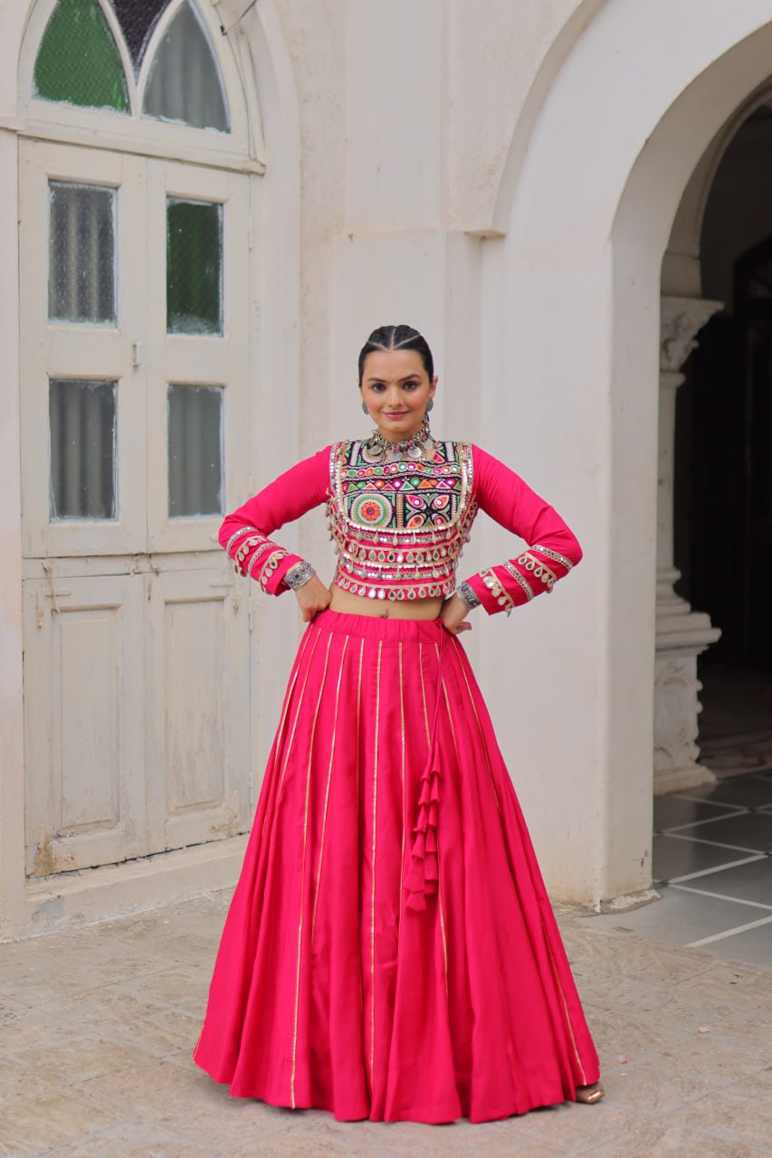 Amazing Maroon Roman Kutchi Gamthi Embroidered Lehenga Choli