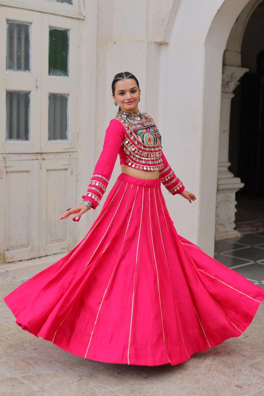 Amazing Maroon Roman Kutchi Gamthi Embroidered Lehenga Choli