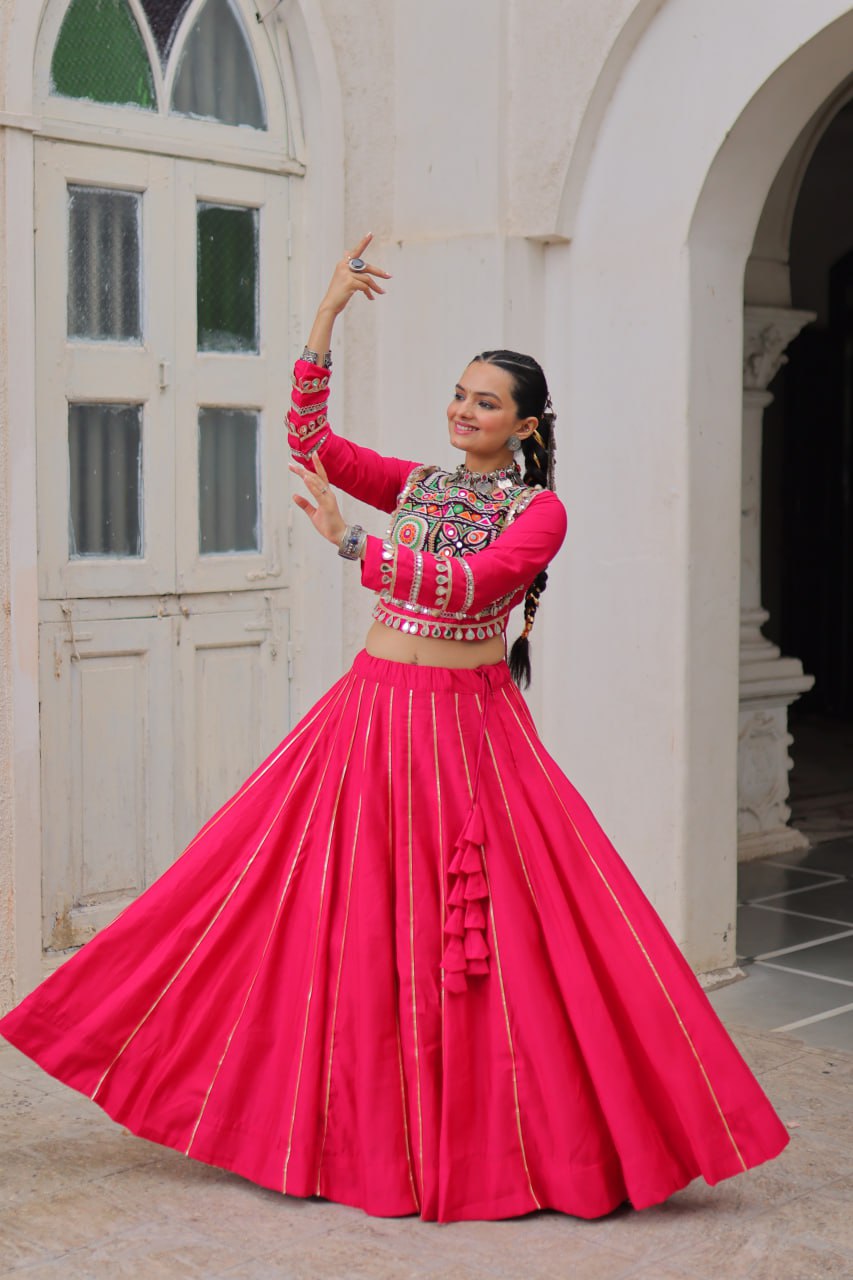 Amazing Maroon Roman Kutchi Gamthi Embroidered Lehenga Choli