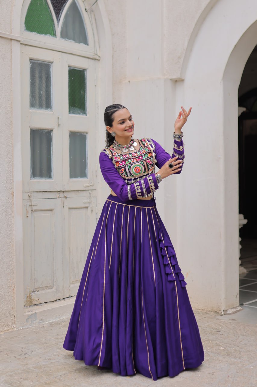 Amazing Maroon Roman Kutchi Gamthi Embroidered Lehenga Choli