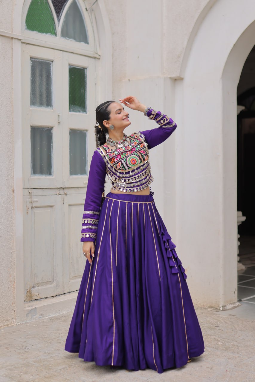 Amazing Maroon Roman Kutchi Gamthi Embroidered Lehenga Choli