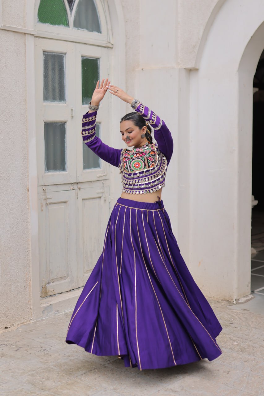 Amazing Maroon Roman Kutchi Gamthi Embroidered Lehenga Choli