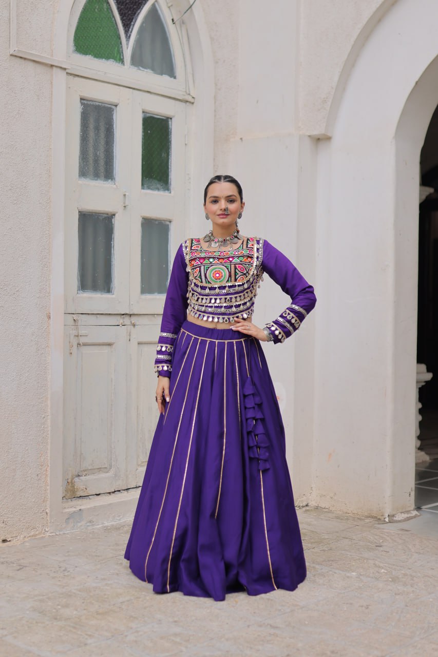 Amazing Maroon Roman Kutchi Gamthi Embroidered Lehenga Choli
