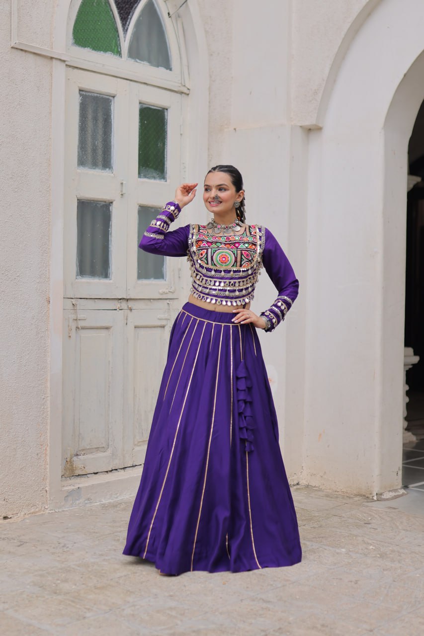 Amazing Maroon Roman Kutchi Gamthi Embroidered Lehenga Choli