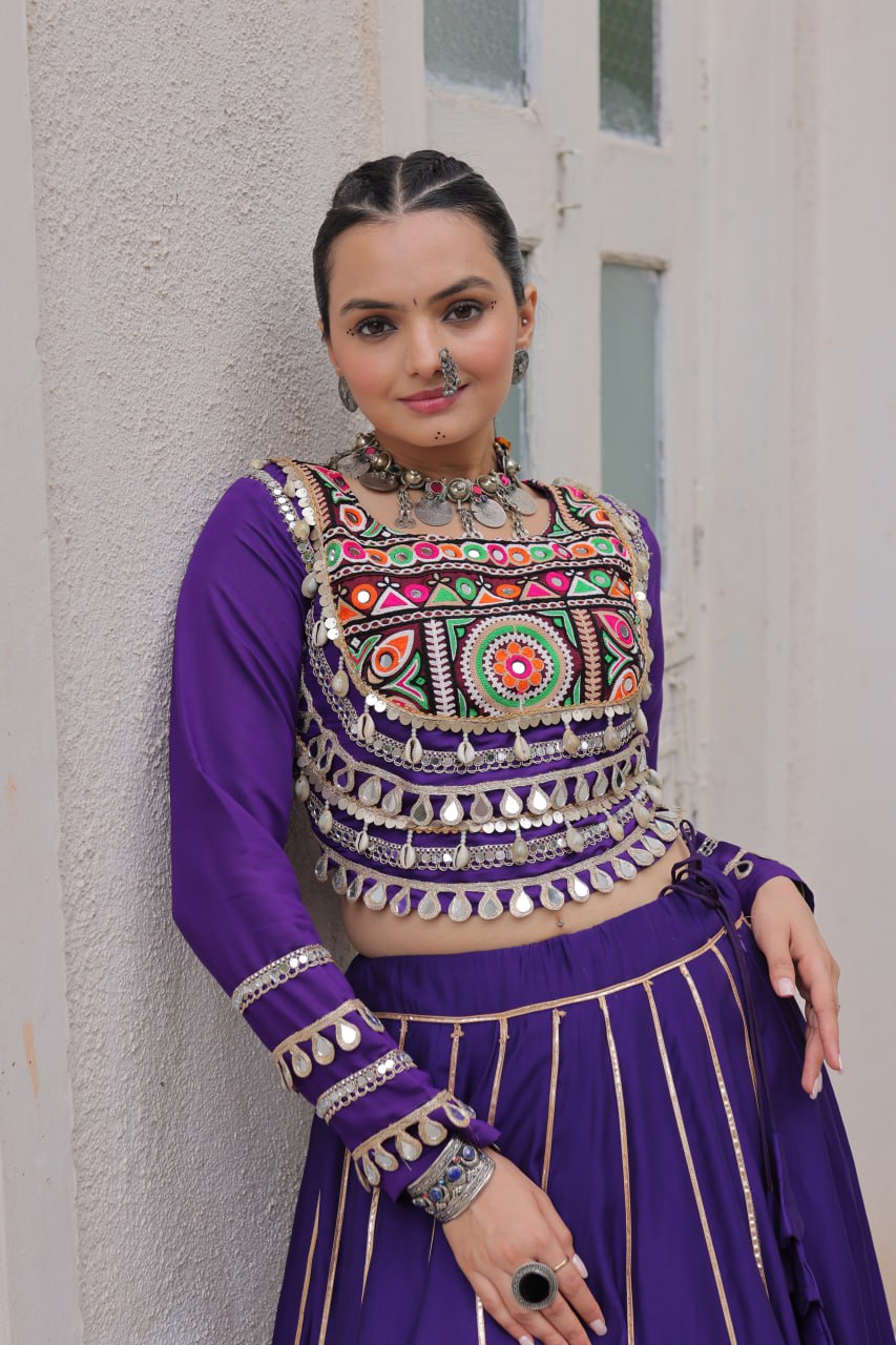 Amazing Maroon Roman Kutchi Gamthi Embroidered Lehenga Choli