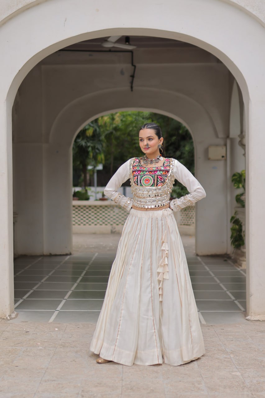Amazing Maroon Roman Kutchi Gamthi Embroidered Lehenga Choli