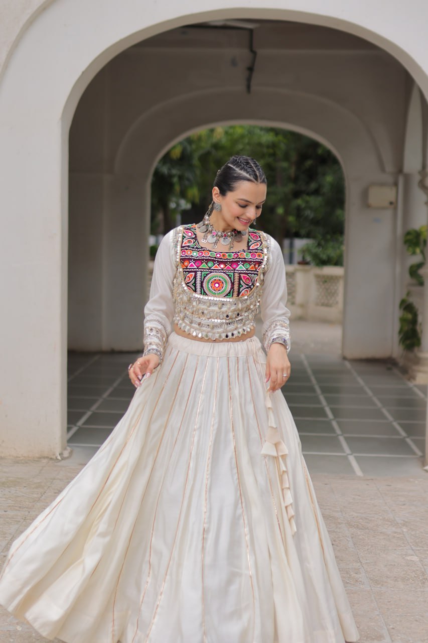 Amazing Maroon Roman Kutchi Gamthi Embroidered Lehenga Choli