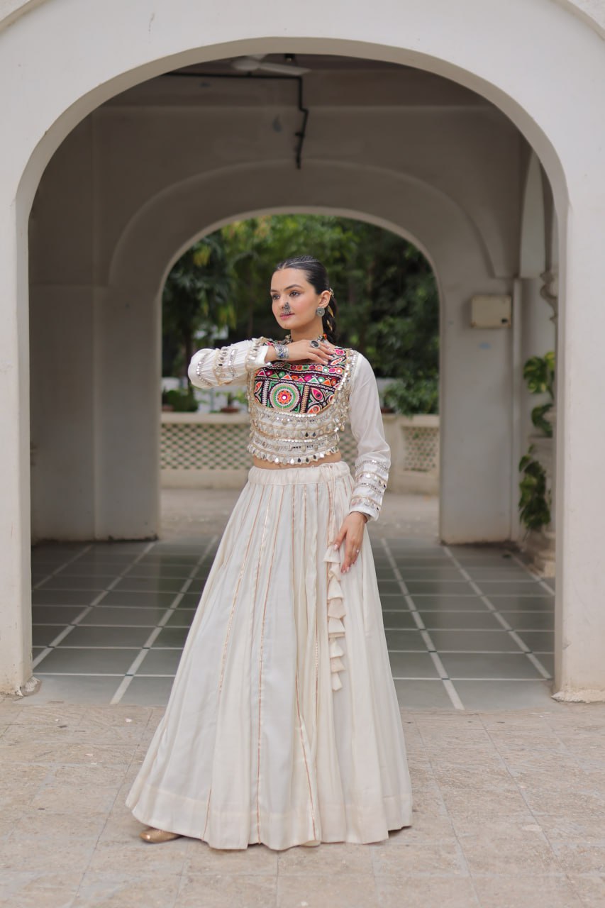 Amazing Maroon Roman Kutchi Gamthi Embroidered Lehenga Choli