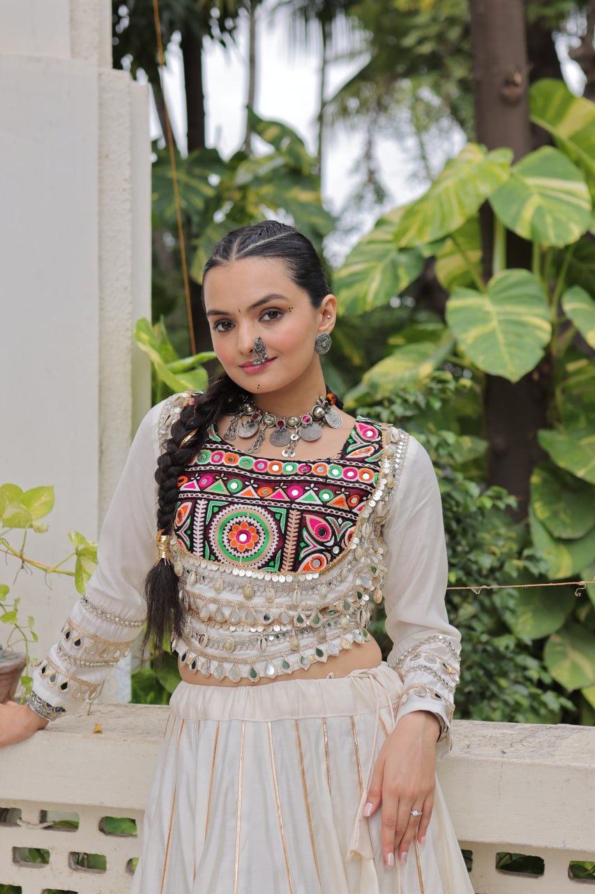 Amazing Maroon Roman Kutchi Gamthi Embroidered Lehenga Choli