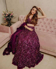 Ravishing Wine Color Velvet With Sequence Work Lehenga Choli