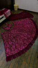 Ravishing Wine Color Velvet With Sequence Work Lehenga Choli