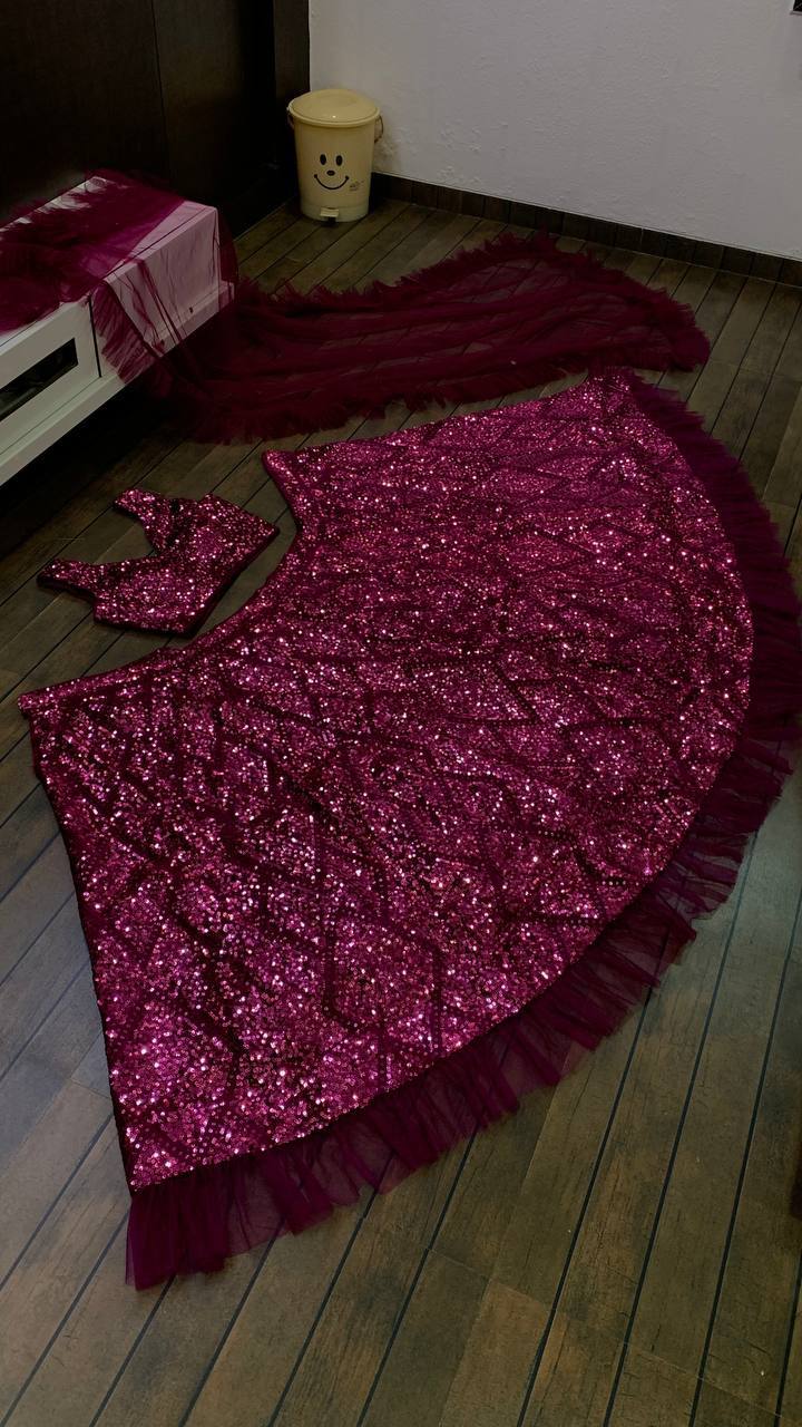 Ravishing Wine Color Velvet With Sequence Work Lehenga Choli