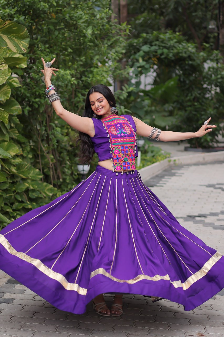 Pink Color Kutchi Embroidered Work Lehenga Choli For Navratri Wear
