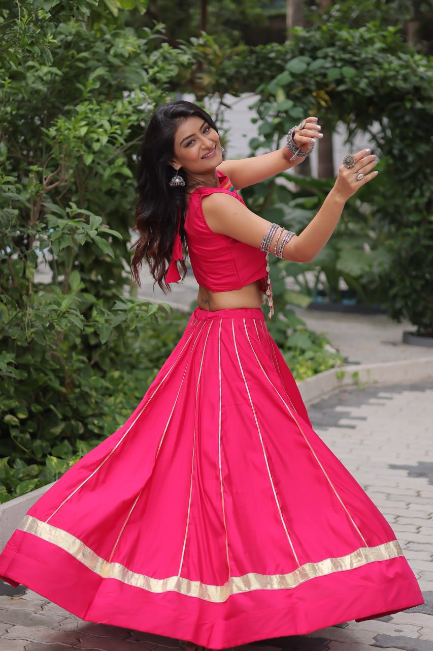 Pink Color Kutchi Embroidered Work Lehenga Choli For Navratri Wear