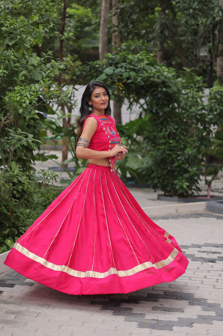 Pink Color Kutchi Embroidered Work Lehenga Choli For Navratri Wear