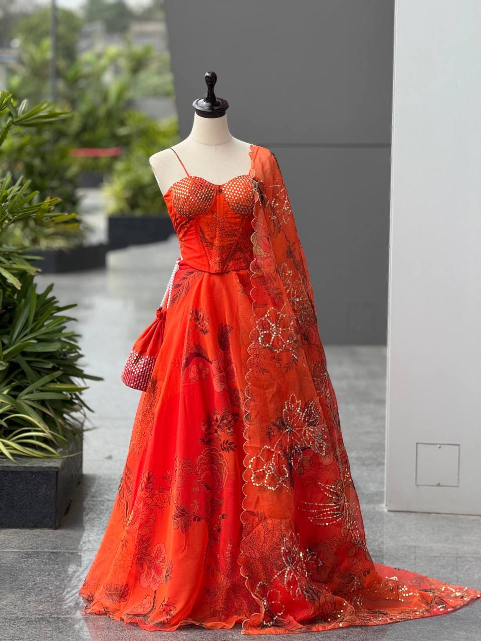 Trendy Orange Color Sequence Work Lehenga Choli