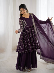 Ravishing Purple Color Embroidery Work Sharara Suit