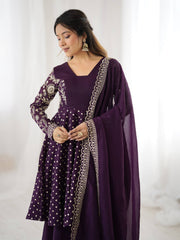 Ravishing Purple Color Embroidery Work Sharara Suit