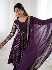 Ravishing Purple Color Embroidery Work Sharara Suit