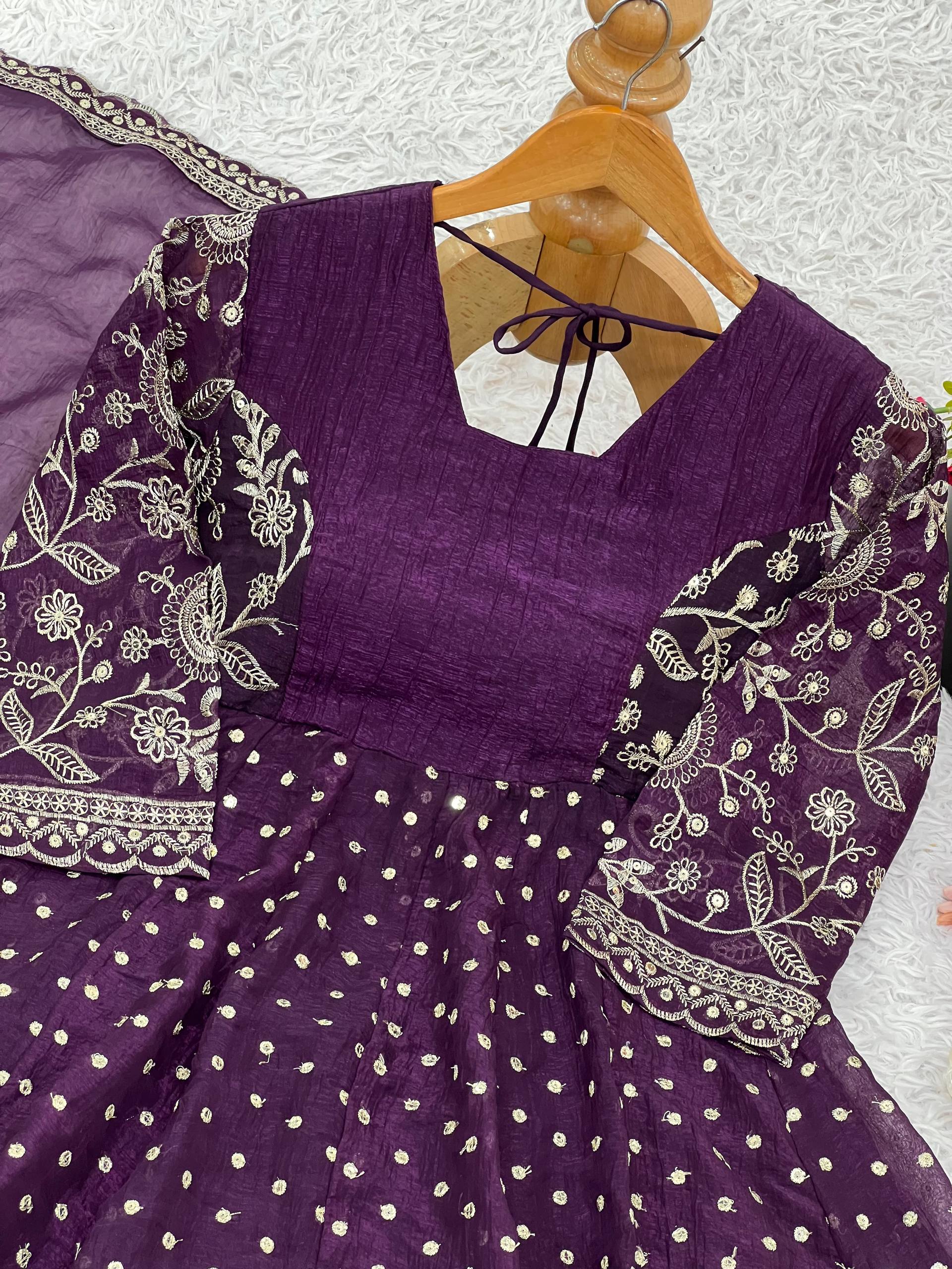 Ravishing Purple Color Embroidery Work Sharara Suit