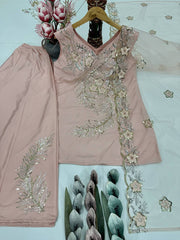 Trendy Peach Color Sequence Work Palazzo Suit