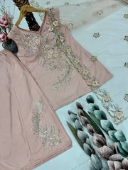 Trendy Peach Color Sequence Work Palazzo Suit