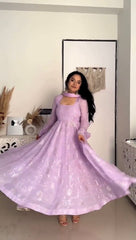 Trendy Lavender Color Georgette Foil Work Gown