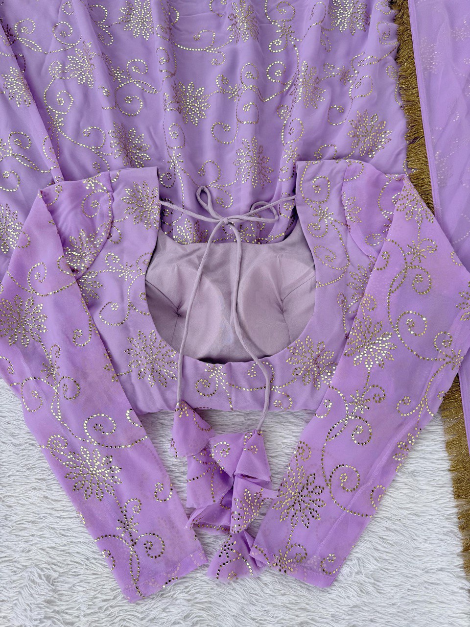 Trendy Lavender Color Georgette Foil Work Gown