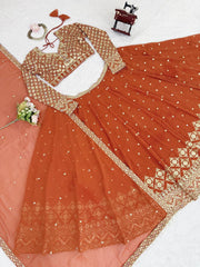 Awesome Orange Color Georgette Thread Work Lehenga Choli