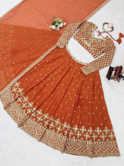 Awesome Orange Color Georgette Thread Work Lehenga Choli