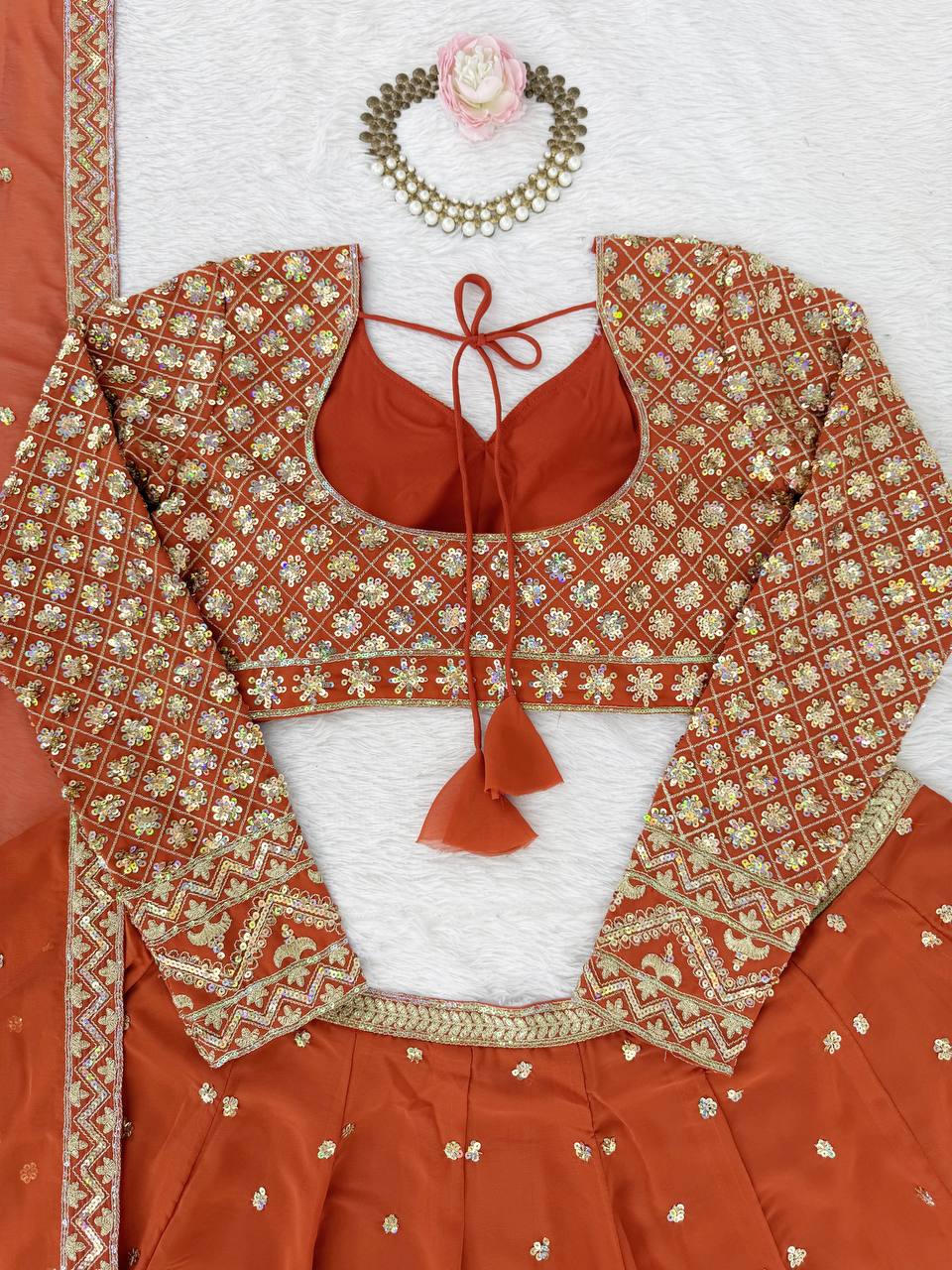 Awesome Orange Color Georgette Thread Work Lehenga Choli