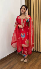 Lovely Red Color Sequence Work Palazzo Suit
