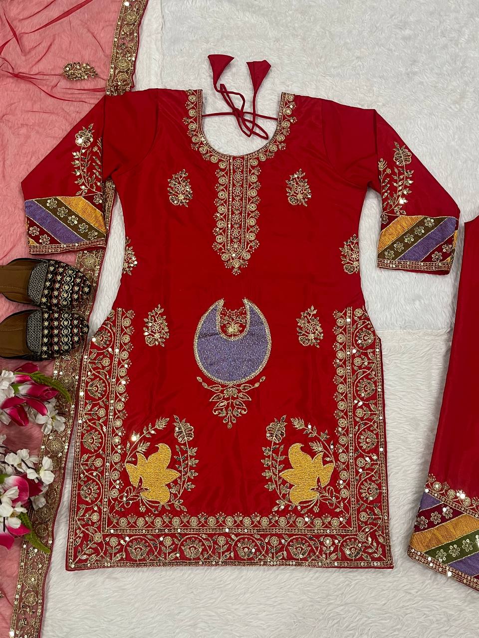 Lovely Red Color Sequence Work Palazzo Suit