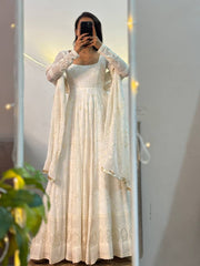 Wonderful White Color Sequence Work Georgette Anarkali Suit