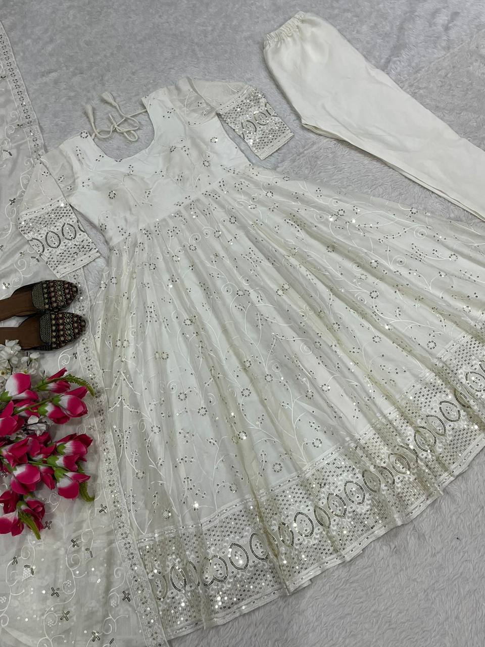 Wonderful White Color Sequence Work Georgette Anarkali Suit
