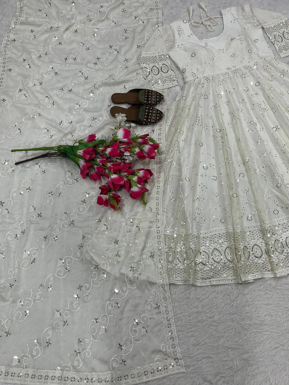 Wonderful White Color Sequence Work Georgette Anarkali Suit