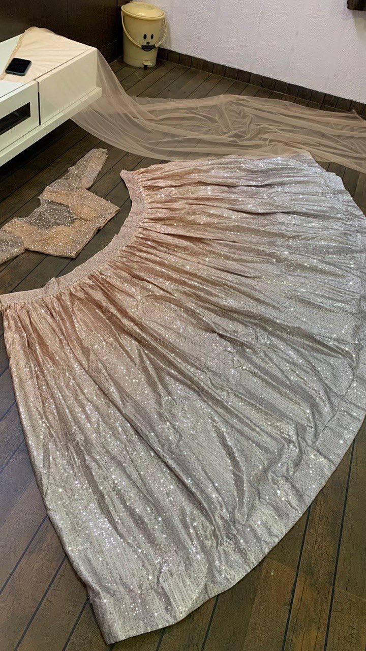 Wedding Wear Beige Color Sequence Work Lehenga Set