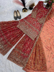 Trendy Brown Color Sequence Work Sharara Suit