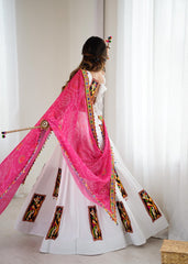 Navratri Wear White Color Gamthi Work Lehenga Choli