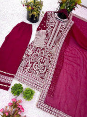 Ravishing Rani Pink Color Sequence Work  Straight Salwar Suit