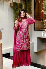 Stylish Pink Color Sequence Work Georgette Sharara Suit
