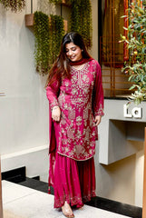Stylish Pink Color Sequence Work Georgette Sharara Suit