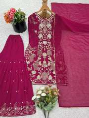 Stylish Pink Color Sequence Work Georgette Sharara Suit