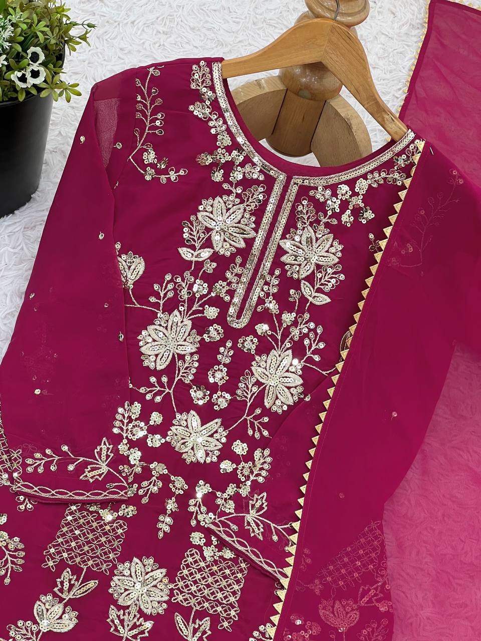 Stylish Pink Color Sequence Work Georgette Sharara Suit