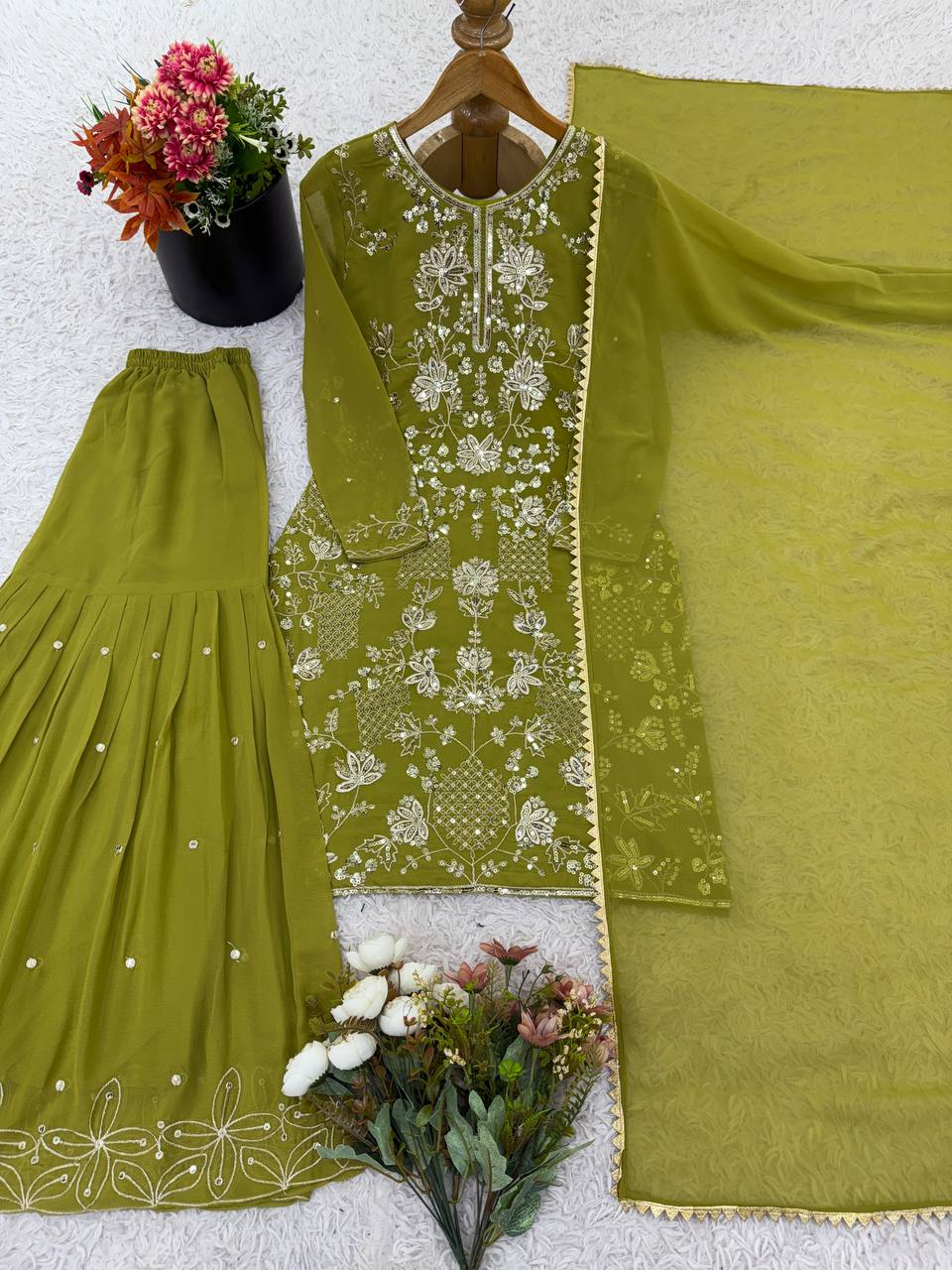 Stylish Pink Color Sequence Work Georgette Sharara Suit