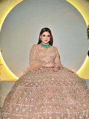 Wedding Collection Beige Color Net Heavy Embroidery Work Lehenga Choli