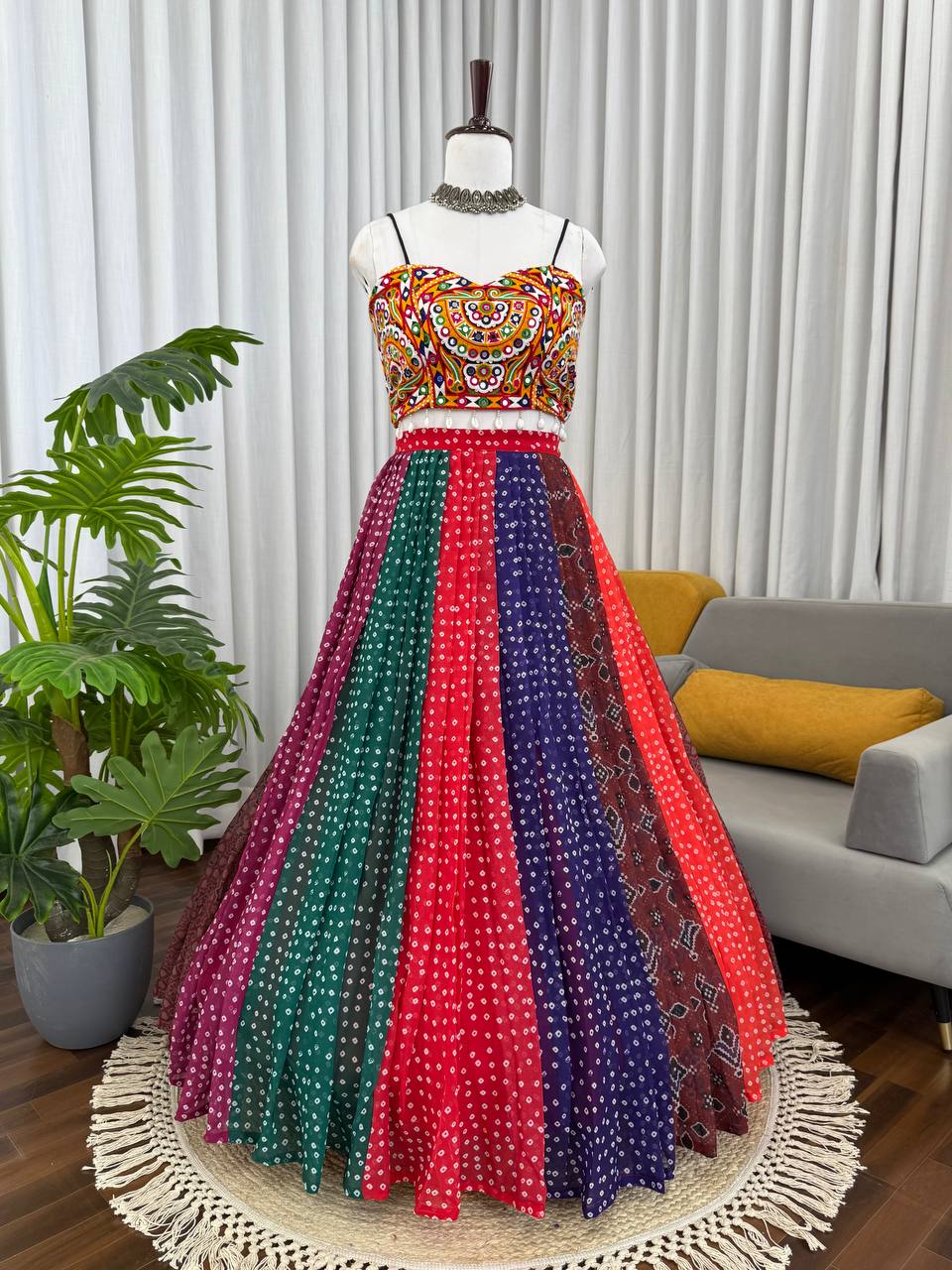 Multicolor Digital Print Georgette Lehenga Choli For Navratri Wear