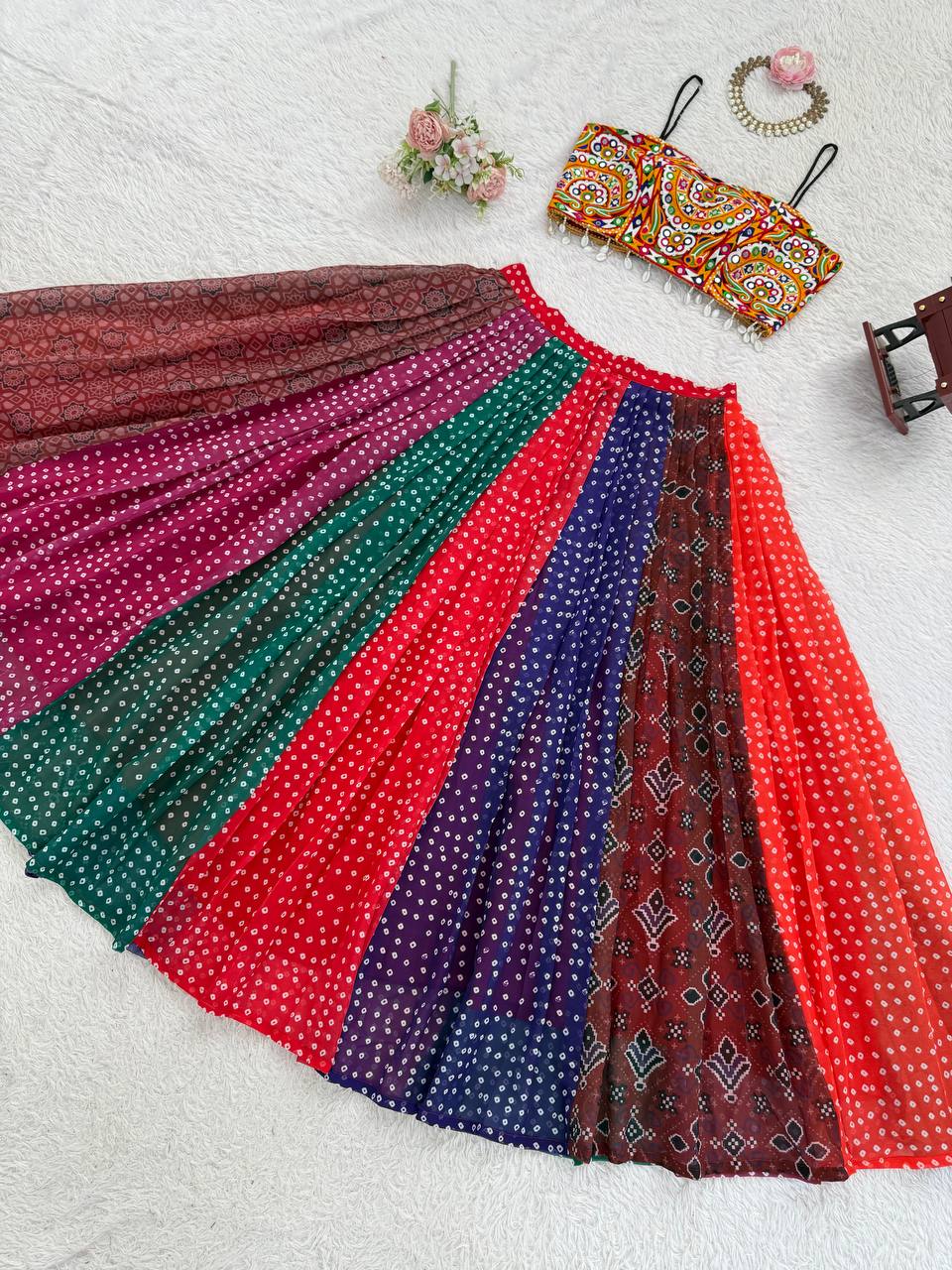 Multicolor Digital Print Georgette Lehenga Choli For Navratri Wear