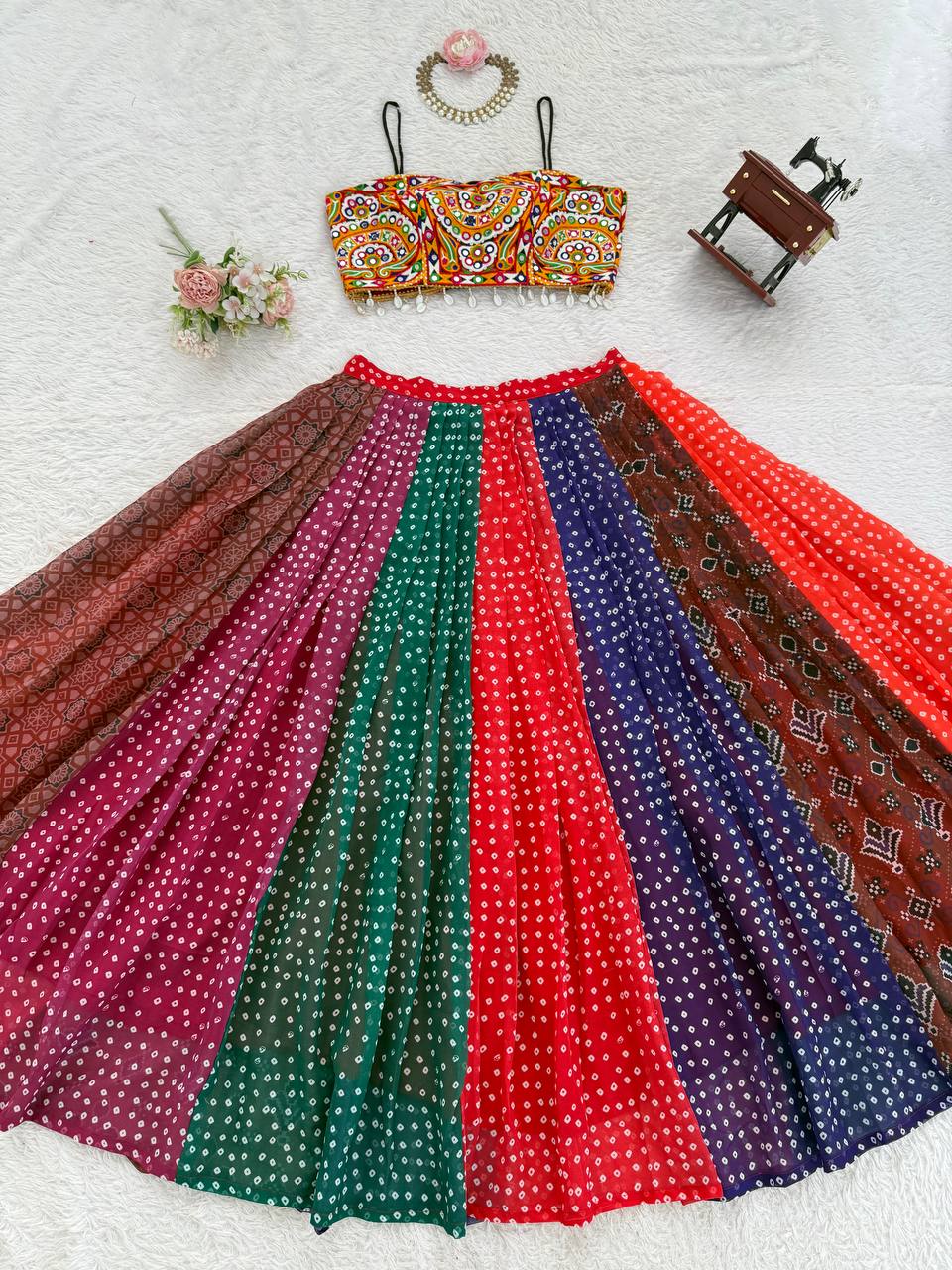 Multicolor Digital Print Georgette Lehenga Choli For Navratri Wear
